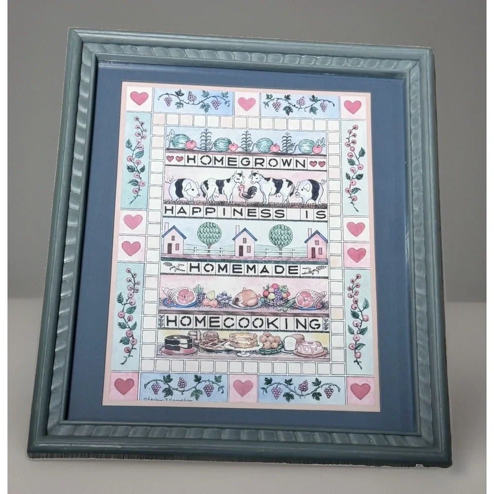 Vintage Framed Happiness Is Homemade Cooking Wall Art 15.75x13.5 Farmhouse Decor
